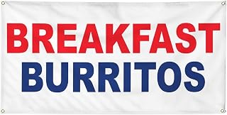 Vinyl Banner Multiple Sizes Breakfast Burrito Red Blue Food Bar Restaurant Truck Lifestyle Outdoor Weatherproof Industrial Yard Signs 4 Grommets 16x40Inches