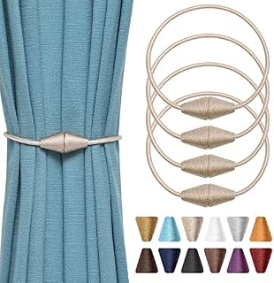 Pretty Jolly 2 Pack Upgrade Magnetic Curtain Tiebacks Handmade Weave Rope Curtain Holdbacks Convenient Decorative Cone Curtain Drape Tie Backs for Home & Office Window Drapery (Beige)