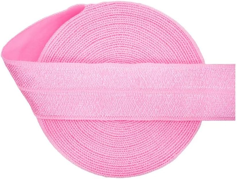 50 100Y/Roll Solid Shiny Fold Over Elastics FOE Spandex Satin Band Tape Headband Dress Sewing Trim V-Pink 100 Yards
