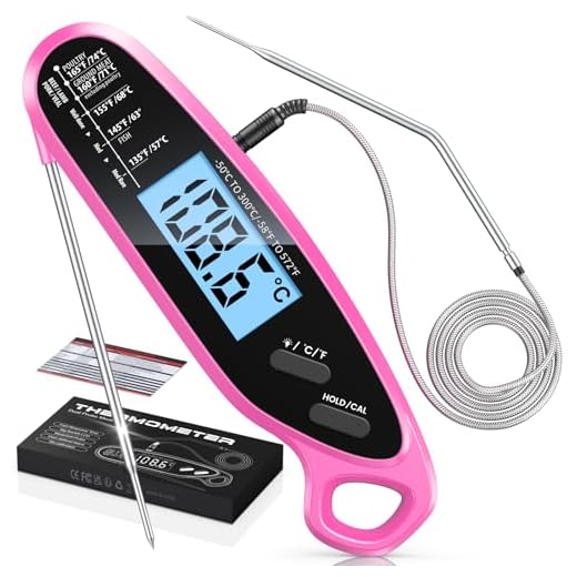 Vuwwey Instant Read Meat Thermometer Digital for Cooking & Grilling with Dual Probe, Big Backlit Screen & Auto-Calibration, Food Thermometer for Grill, Smoker, BBQ, Oven, Candy, Oil Fry - Pink