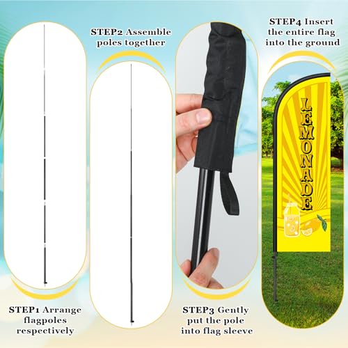 Image of Remagr 2 Pack Lemonade Feather Flag 7 ft Advertising Swooper Flag Sign Windless Lemonade Banner with Pole Kit and Ground Stake for Businesses Restaurants Outside Ground(Yellow)