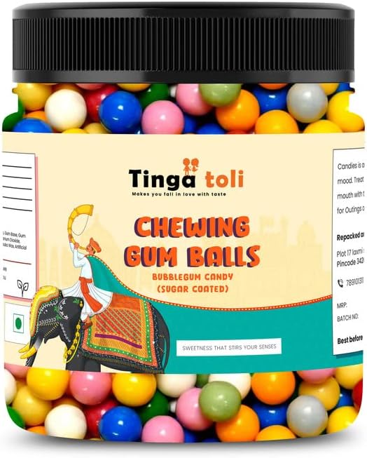 TINGA TOLI Chewing Gum Balls Pack of 1 of 300 Grams Sugar Coated Bubble Gums Bubblegum Flavour Candy [Jar Pack]