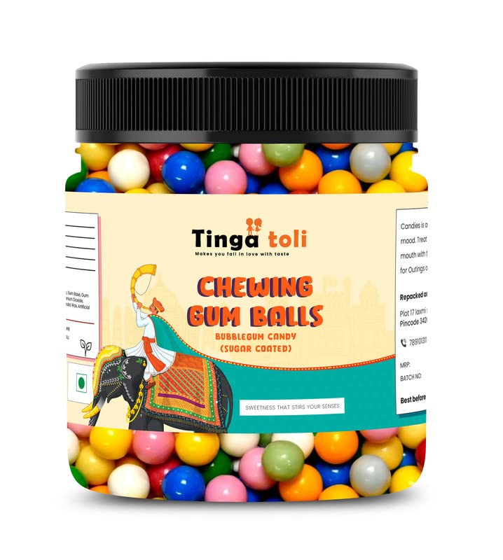 TINGA TOLI Chewing Gum Balls Pack of 1 of 300 Grams Sugar Coated Bubble Gums Bubblegum Flavour Candy [Jar Pack]