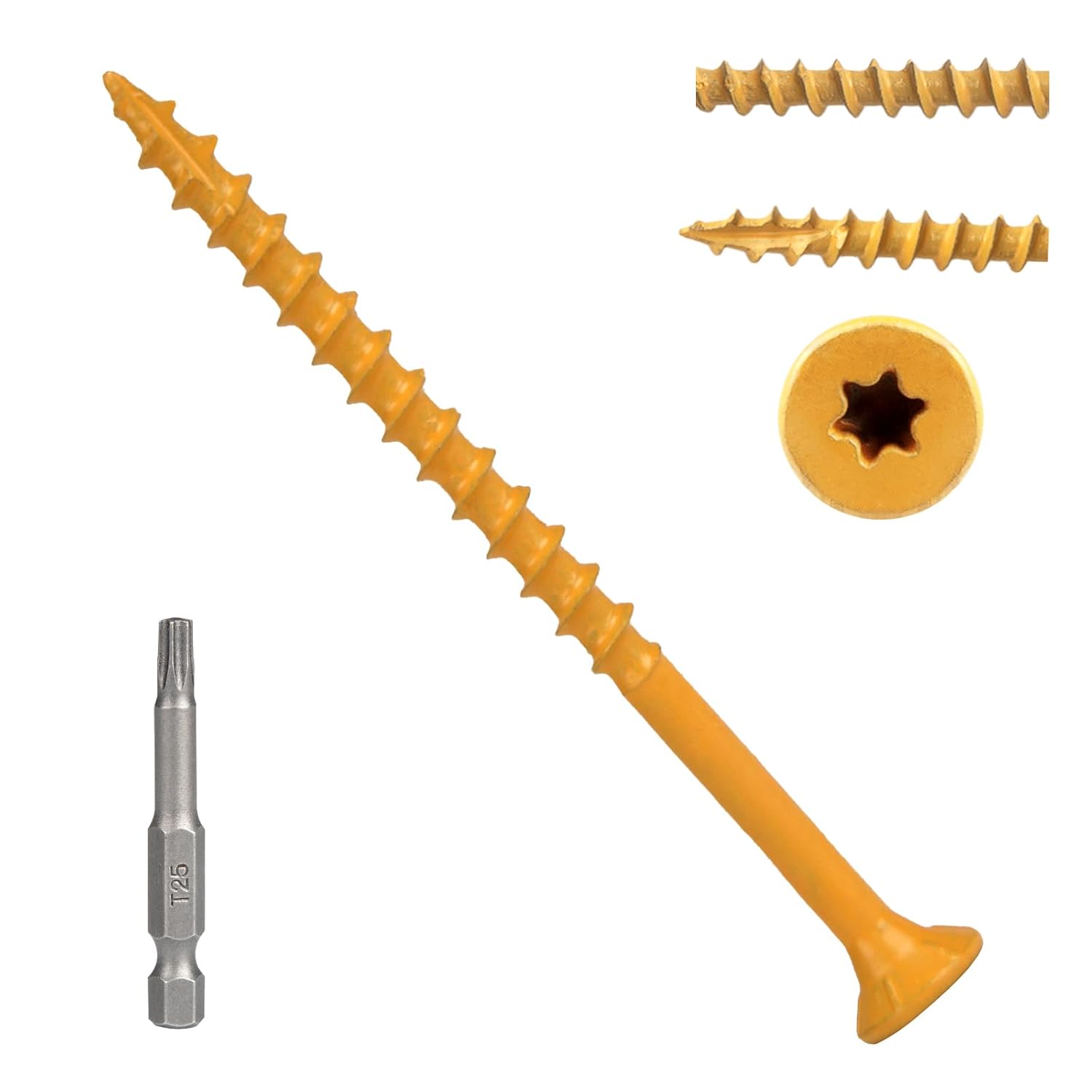 Deck Screws 3 Inch, Wood Screws #10×3, 100 Pcs, Tan Rust Resistant Epoxy Coated, Outdoor Decking Screws, Torx/Star Drive Head Deck Screw, T25 Star Bit Included, for Timber, Fence