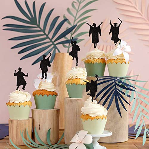 36 Pcs 2023 Student Graduation Cupcake Toppers Black Glitter Class Of 2023 Boys Girls Graduate Cap Cupcake Picks For 2023 Graduation Theme Party Cake Decorations Supplies #TOP6