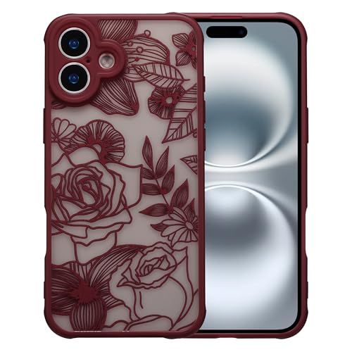 XIZYO for iPhone 17 Case, Floral Rose Cute Phone Case for Women Girls Aesthetic Pattern Print Slim TPU Bumper Shockproof Protective Cover for iPhone 17 6.3 Inch, Wine Red