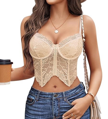 Image of Avidlove Lace Bralettes for Women Y2k Camisole Lingerie Adjustable Strap Crop Top (Champagne, XX-Laege), XX-Large