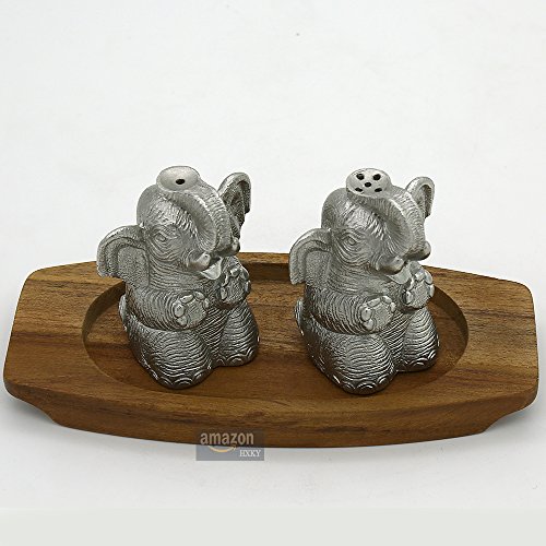 Oriental Pewter - Pewter Condiments Set - Salt And Pepper Caddy Set, Set Of 3, Hand Carved With Baby Elephant Shaped, Pure Tin 97% And Lead-Free Handmade In Thailand #TOP1