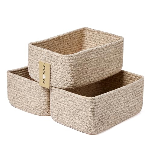 Small Storage Baskets for Organizing | Closet Organizer Bins | Shelf Toy Basket | Woven Rope Baskets | Cube Decorative Box | Shallow Basket | 11.5×7.5×4.7” | 3 Packs Mixed Brown