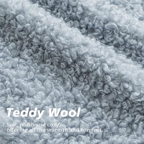 Image of Foindtower Set of 2 Curly Teddy Wool Pillow Covers Decorative Boucle Textured Lumbar Throw Pillow Faux Fur Sherpa Pillowcases Sheepskin Fuzzy Cushion Case for Sofa Bedroom Car 12 inchx20 inch Misty Blue