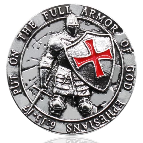 Image of Knights Templar Ephesians 6:13-17 Red Cross Design Round Brooch, Alloy, Gold-Plated and Silver-Plated