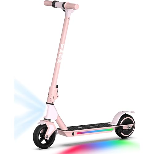 ZK01 Electric Scooter for Kids Ages 6-12, 5/7.5/10 MPH Speeds, 130W Motor, Double Brake, LED Display & Colorful Lights,Foldable Electric Scooter,Ideal Gift for Kids(Riders 3.9-5.2 ft)