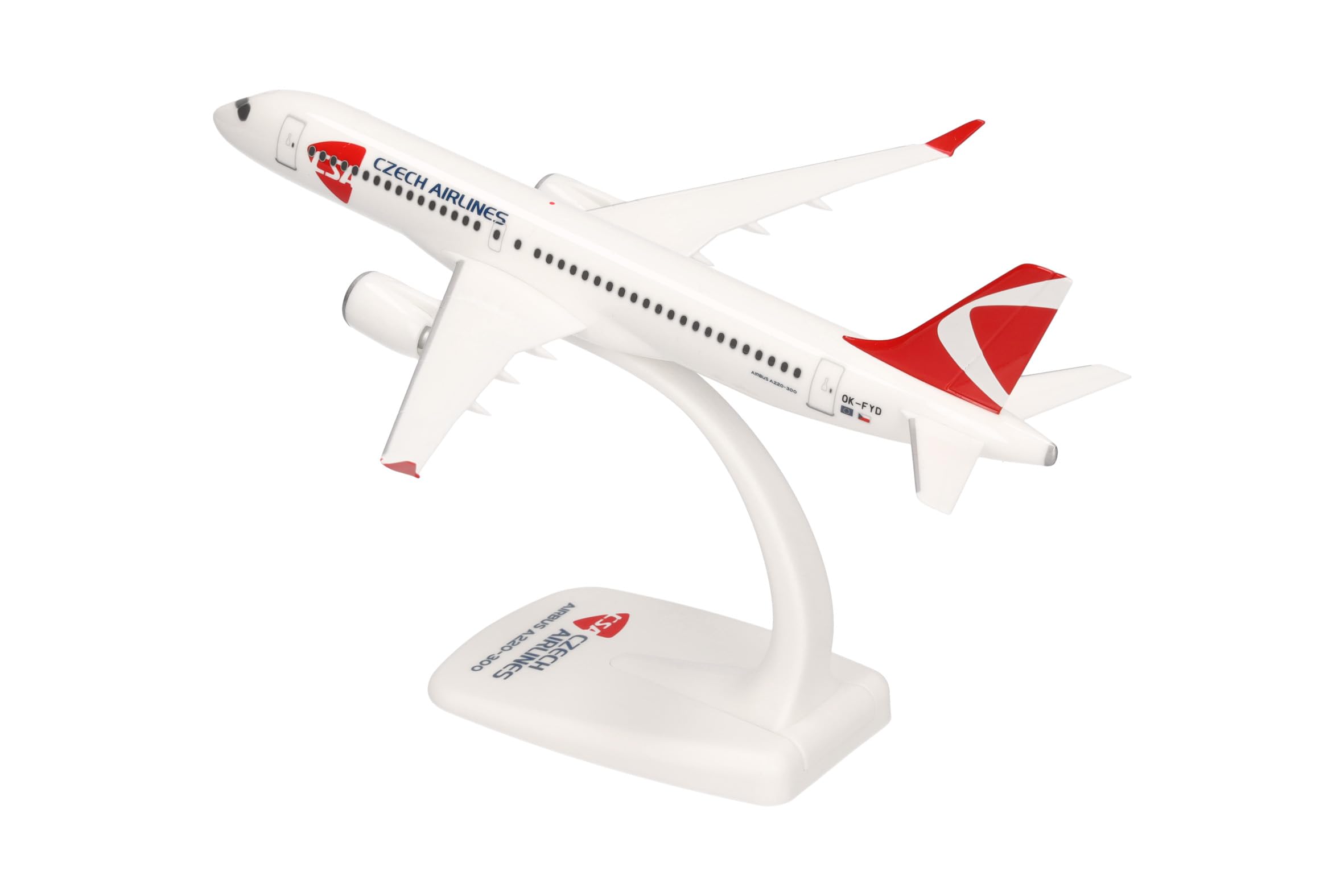 Herpa Snap-Fit Modellflugzeug CSA Czech Airlines Airbus A220-300, Miniatur im Maßstab 1:200, Sammlerstück, Modell mit Standfuß, Kunststoff, Weiß