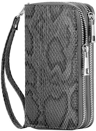 Cellphone Wallet for Women Dual Zipper Long Purse with Removable Wristlet