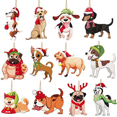 36 Pieces Dog Christmas Ornaments Wooden Puppy Tree Hanging Ornaments