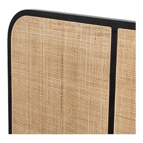 Image of Perk Rattan King Size Bed for Bedroom | Non Storage Cot for Hotel Room | Mango Wood, Black Matt Finish | Mattress Size - 72 x 78 in | Assembly- DIY