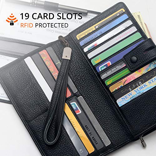 Bveyzi Women's Big Fat Rfid Leather Wristlet Wallet Organizer Large Phone Checkbook Holder With Zipper Pocket (Black) #TOP3