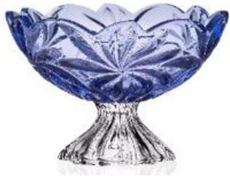 HOMEHUT Elegant 11¼" Footed Bowl 28 cm – Decorative Blue Glass Fruit or Salad Bowl – Stylish Centerpiece for Dining Table, Kitchen or Parties – Durable & Easy to Clean – Floral Design