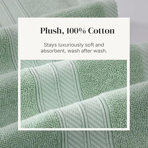 Image of Modern Threads 6 Piece Bath Towel Set - Bathroom Set with 2 Bath Towels, 2 Hand Towels, and 2 Wash Cloths - 100% Cotton, Super Absorbent & Extra Soft - Reversible Botanical Vine (Sage Green)