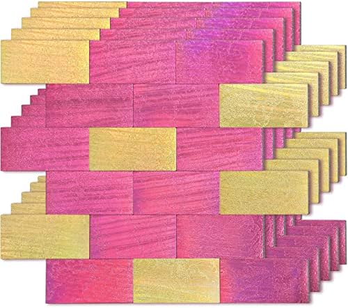Mohepo 10 Sq.Ft Metal Subway Backsplash Peel and Stick Tile Stick on Tiles Self-Adhesive Metal Mosaic for Kitchen Bathroom in Shine Pink Gold