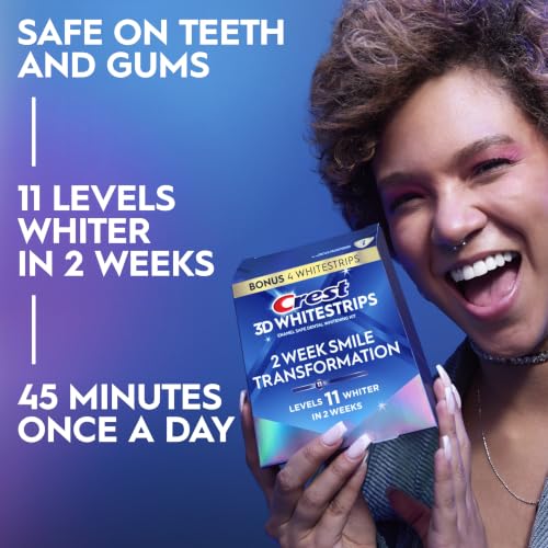 Image of Crest Teeth Whitening Strips, Crest 3D Whitestrips 2 Week Smile Transformation, Enamel Safe Teeth Whitening Kit, 16 Treatments (32 Strips), Whiter Teeth in 2 Weeks, 11 Levels Whiter