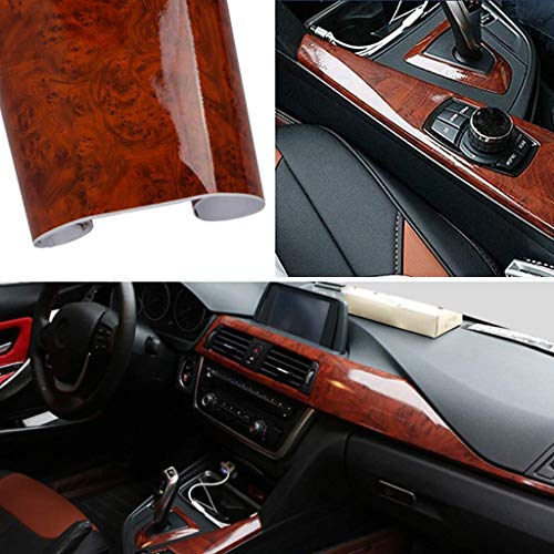 GreceYou High Glossy Wood Grain Vinyl Wrap Sticker Decal Car Internal Wraps Self Adhesive DIY Film, Waterproof Wrap Roll Without Bubble, 100x 40cm/39.4x15.7in (Yellowish-Brown)