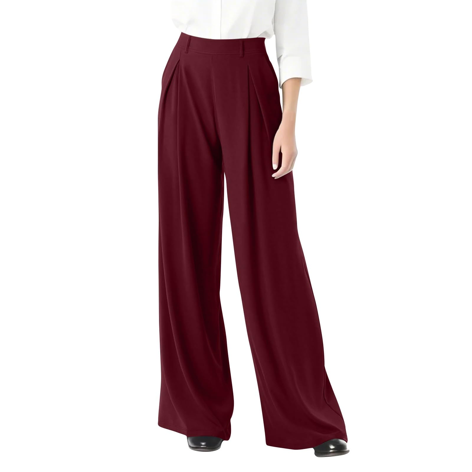 Wide Leg Dress Pants for Women Professional Elastic Waist Comfy Work Pants with Pockets Business Casual Trousers 2025