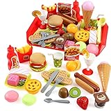 NEOWOWS 44 Pcs Play Food Toys Kids Pretend Play Food Set Cutting Fruits Play Kitchen Sets Cutting Play Food Set for Toddlers Children