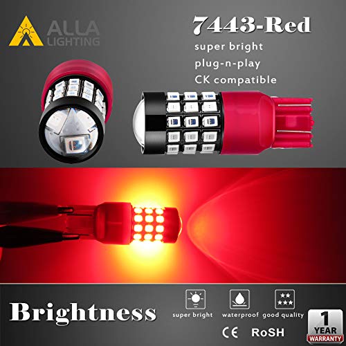 Alla Lighting STR-2835-7443-39R-RED Upgraded T20 7440 7443 Led Strobe Brake Lights Bulbs, Red Flashing Stop Lamps, W21W 7440Ll 7443Ll Strobe Led Taillights Replacement For Cars thumb #3