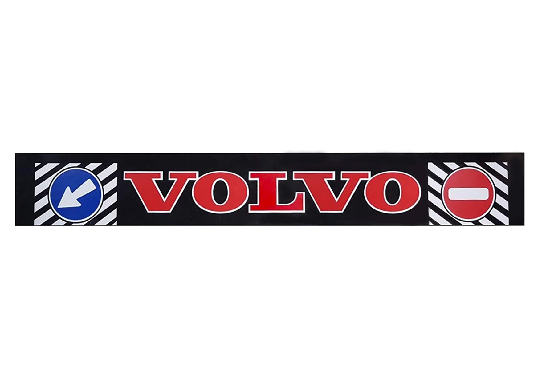 Grembiule lungo posteriore in gomma dura per camion Volvo Truck rimorchio paraspruzzi 240 x 35 cm, nero con simboli del traffico e scritta rossa