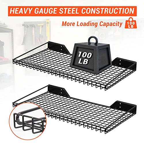 Wallmaster Heavy Duty Garage Wall Shelving 2 Pack 23.6"X11.8" Metal Wire Shelves Wall Mount Mesh Storage Rack For Garage, Office, Basement And Kithcen, Max Load 100 Lbs (Black) #TOP4