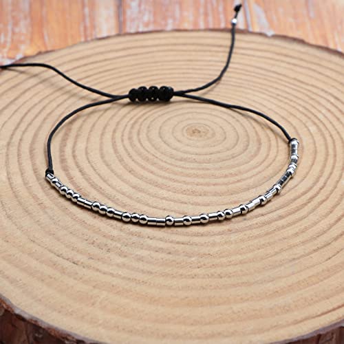 Morse Code Bracelet, Vintage Silver Promise Distance Friendship Bracelets Hand Made Beads String Rope Bracelet for Women Men Friend Couples(Fuck Off)4