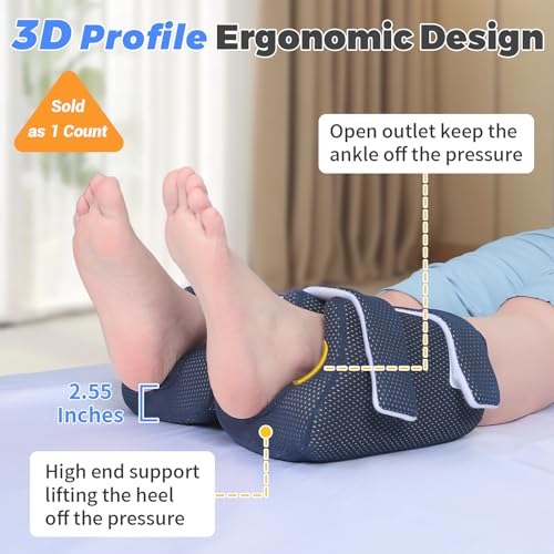 Image of 3D Compact Heel Protectors for Pressure Sores & Bed Sore Relief, Foot Elevation Pillow for Bedridden Patients, Heel Cushion for Post-Surgery Recovery, Ankle Support Foot Wedge Pillow to Reduce Pressure(Navy Blue 1 pc)