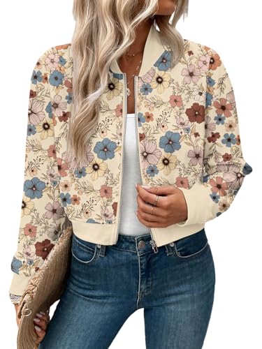 GORGLITTER Bomberjacke Damen Sommer Blouson Jacke Mit Blumen...