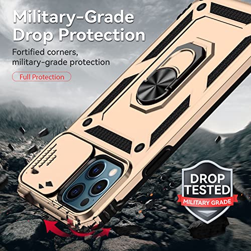 Coque iPhone 12 Pro Max dorée avec protège-caméra et béquille