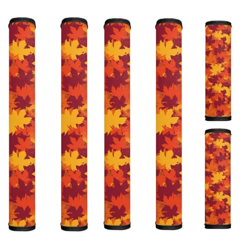 Image of Fall Fridge Handle Covers Set of 6 Maple Leaf Refrigerator Door Handle Covers Decorative Appliance Handles for Fridge Microwave Stove Dishwasher Fall Decoration for Kitchen