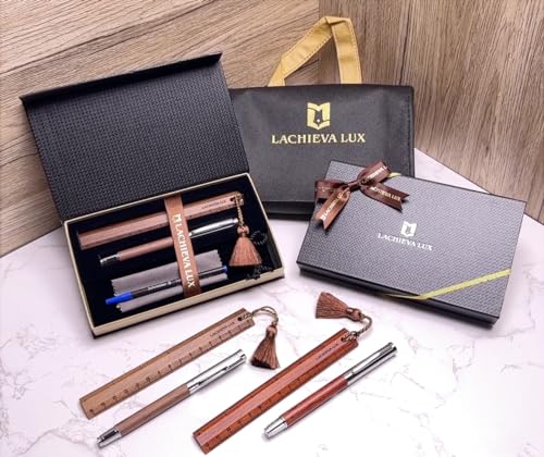 Image of LACHIEVA LUX Nice Elegant Rosewood Rollerball Pen with Ruler /Book mark Set, Luxury Roller Ball Pen Gift for Woman, Man
