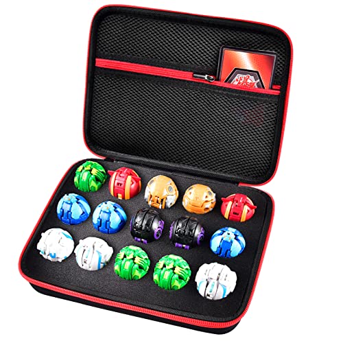 Comecase Hard Carrying Case Compatible with Bakugan Figures Storage Organizer Box with 15 Foam Slots and Mesh Pocket for 60+ Cards Travel Holder for Kids Toys (Case Only)- Black