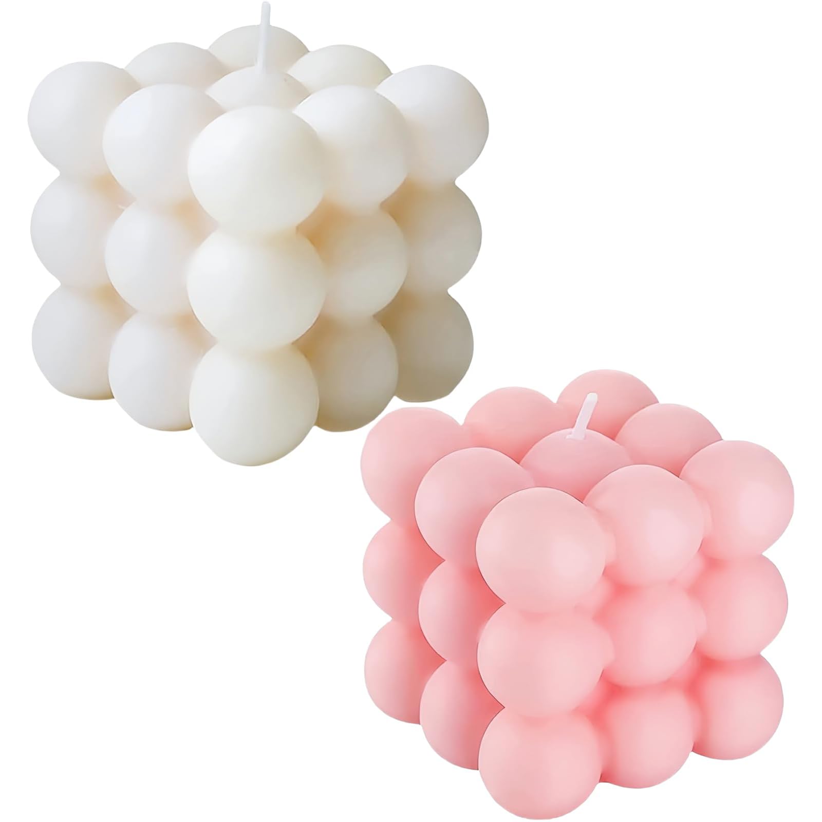 Yeenano Room Decor,2 PCS Cube Bubble Candles,Cute Aesthetic Room Decor,Preppyrooms Decors,Livingroom Accessories,Bright Candle Trendy Candles Aesthetic,for Bedroom Wedding Room Decors(White&Pink)