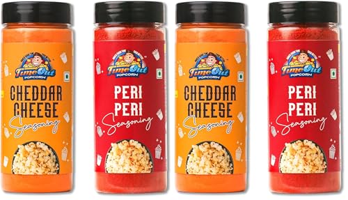 Image of Time Out Popcorn Cheddar Cheese and Peri Peri Seasoning, Multi-Purpose Powder, Popcorn and Snacks Flavoring,Pack of 4, 100g Each