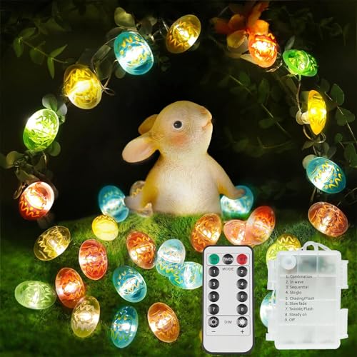 Image of suddus Easter Eggs Decor Lights,12.8ft 40LED Multi Color Small Fairy Lights with Remote, Easter Lights String Battery Operated for Table Indoor Home Wreaths Mantels Outdoor Tree Garden Decoration