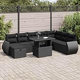 Gecheer Set de sofás de jardín con Cojines 9 pzas ratán sintético Negro,Conjunto de Sofá Taburetes Sofa Jardin Exterior Sofas Exterior,Sofá Esquinero,Sofás Patio CTY-85