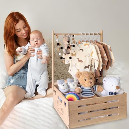Image of fun-plus Super Size Baby Shower Crate Closet, Baby Shower Basket with Handle Baby Storage Crate, Wooden Crate for Pregnancy New Parent (Bamboo made)