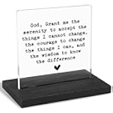 FOUGSTA Serenity Prayer Gift for Him, Sobriety Gift, Recovery Gift, Mental Health Gifts, Modern Transparent Acrylic Desk Plaque with Inspirational Quotes, 10 x 10 x 1.5 cm,XXY68, 4*4inch