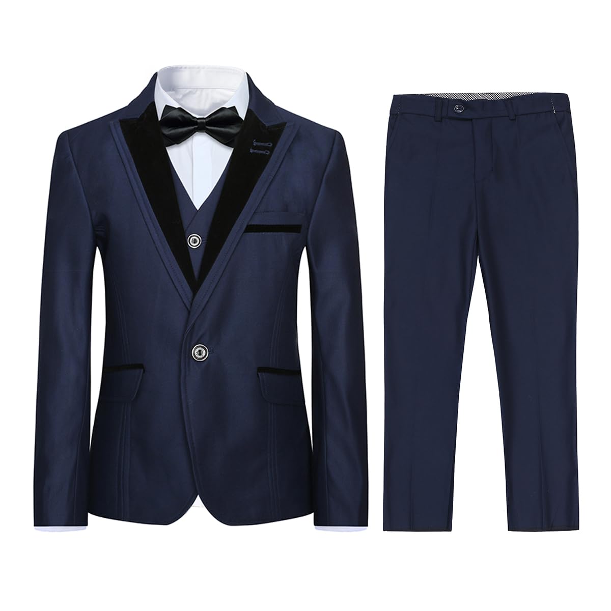 Costume 4 Pièces Garçon Formel Slim Fit – Veste, Gilet, Pantalon + Cravate, Idéal Mariage, Remise Diplômes, Baptême