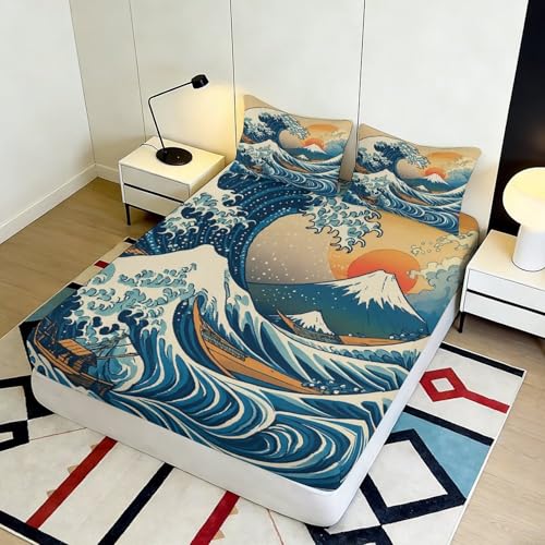 Drap-housse matelas vagues 140x200 microfibre couvre-matelas lavable