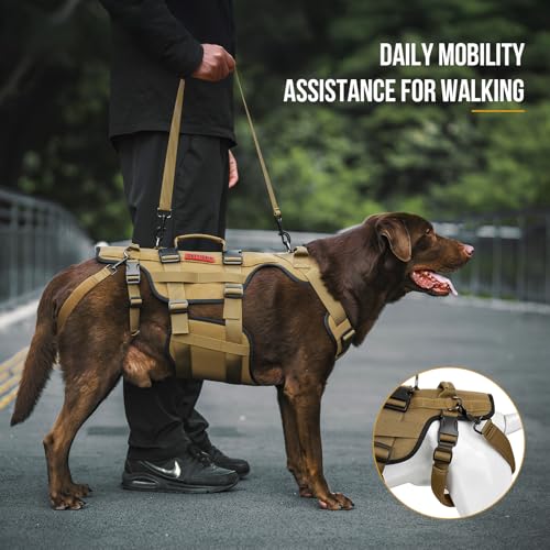 Image of OneTigris Dog Lift Harness for Large Dogs, Dog Hip Support Brace, Full Body Lifter with Handles Invictus Multifunctional Mobility Assistance Vest for Back Legs (Brown, M)