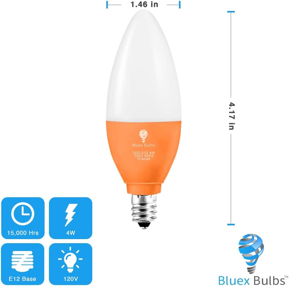 2 Pack BlueX LED Candle Orange Light Bulb - 4W (40Watt Equivalent) - E12 Base Orange LED Orange Bulb, Party Decoration, Porch, Home Lighting, Holiday Lighting, Chandelier Light Bulbs, Candelabra Bulbs
