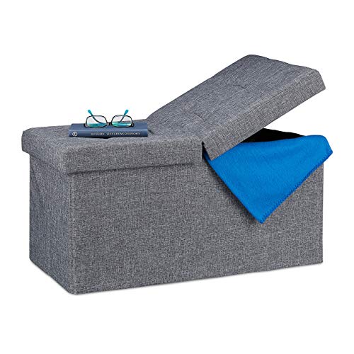 Relaxdays Contenitore Pouf, Capiente Panca Imbottita, Cassapanca con Coperchio Pieghevole, Camera & Sala, grigio scuro