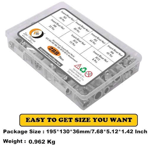 Image of Epi-Torque 288 PCS Metric Rivet Nut Kit Zinc Plated Flat Head Knurled Body Threaded Insert 7 Sizes M3 M4 M5 M6 M8 M10 M12 Assortment Pack
